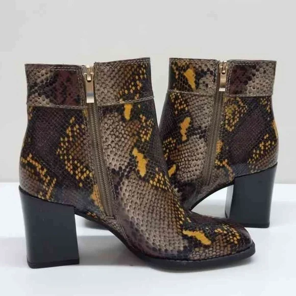 Franco Sarto Snakeskin Block Heel Square Toe Generous Bootie. - Picture 4 of 14
